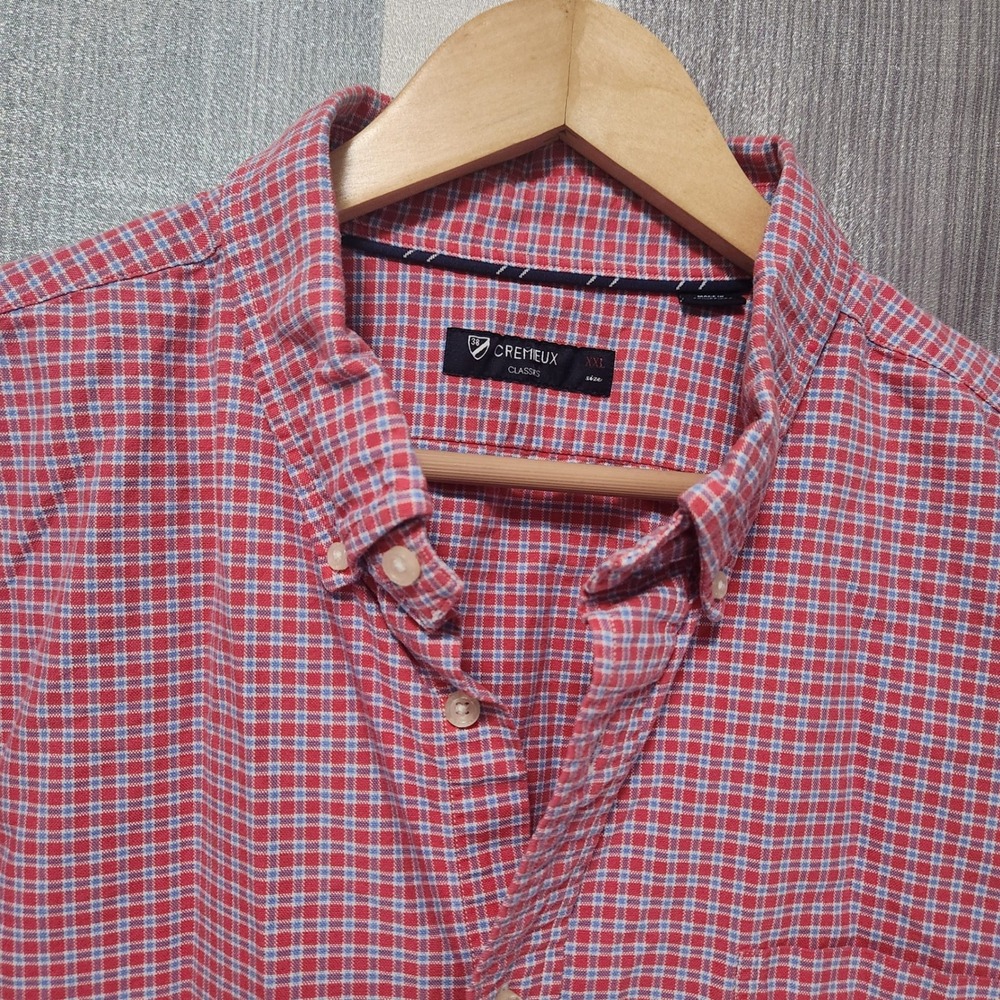 Cremieux Classics Mens XXL Red Blue Micro Check Plaid Cotton Button Down Shirt